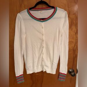 ✨Boden Size 10, EUC White Cardigan with Rainbow Shimmer Trim